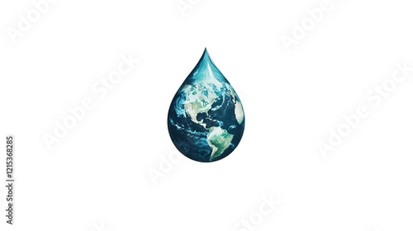 Obraz Earth Day vector and PNG file featuring a water droplet shaped like Earth, symbolizing water conservation and environmental protection, isolated on white