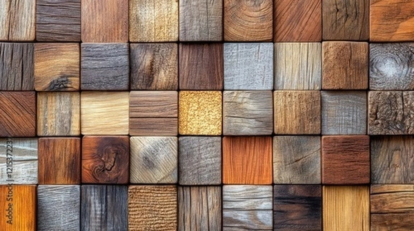 Fototapeta Rustic wood cube wall texture background design