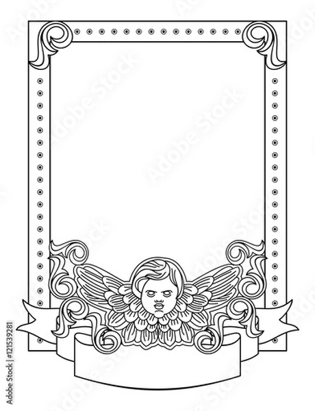Fototapeta Elegant frame with cherub in vintage style. Vector custom element for design artworks.