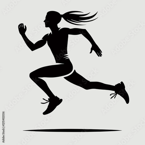 Obraz Runner in Motion Silhouette in black on a white background
