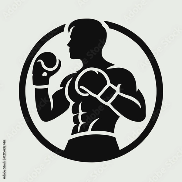 Obraz  Boxer Silhouette in black on a white background