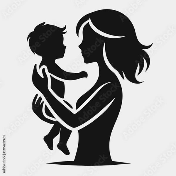 Obraz Mother and Child Silhouette in black on a white background