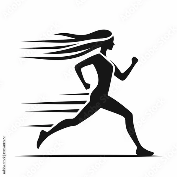Obraz Running Woman Silhouette in black on a white background