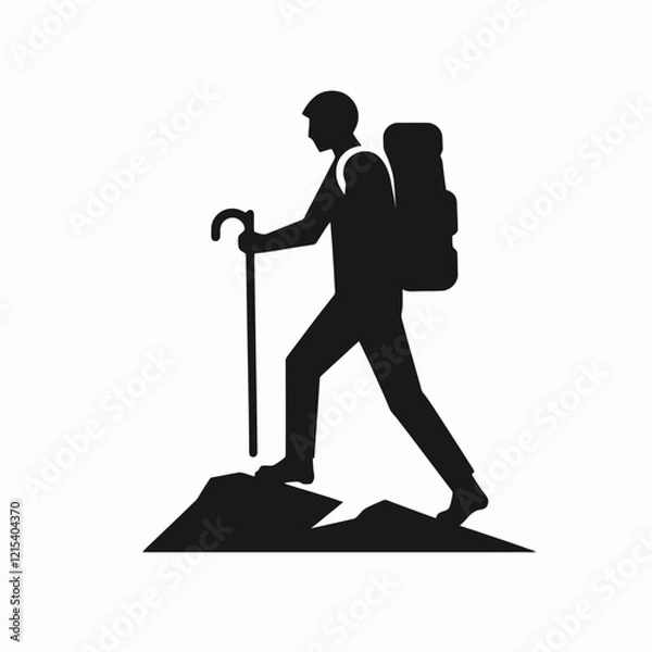 Obraz  Hiker Silhouette in black on a white background