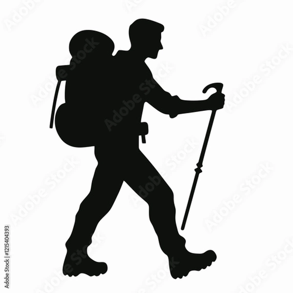 Obraz  Hiker Silhouette in black on a white background