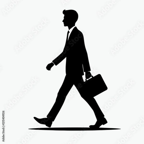 Obraz Businessman Walking Silhouette in black on a white background