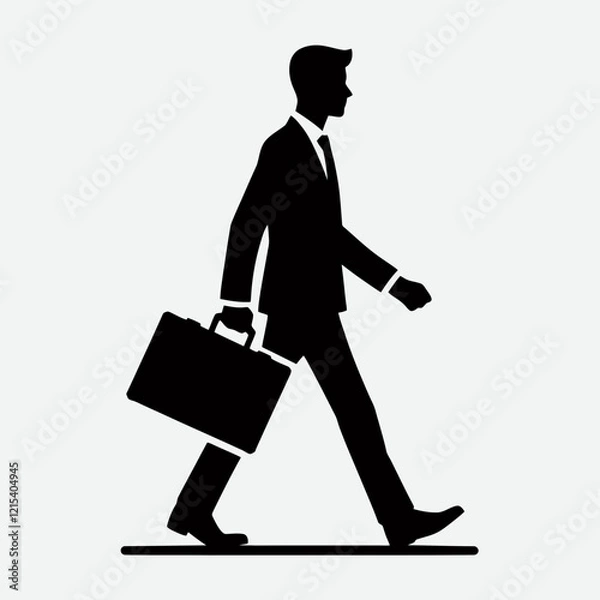 Obraz Businessman Walking Silhouette in black on a white background