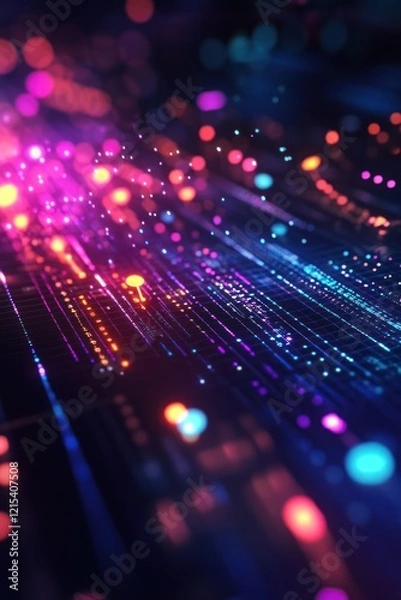 Fototapeta Abstract data flow, vibrant lights, digital stream, futuristic background, tech concept