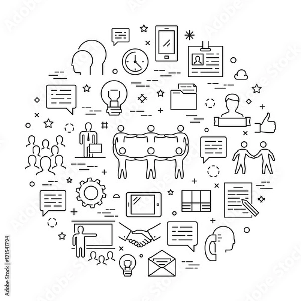 Fototapeta Vector line concept for teamwork