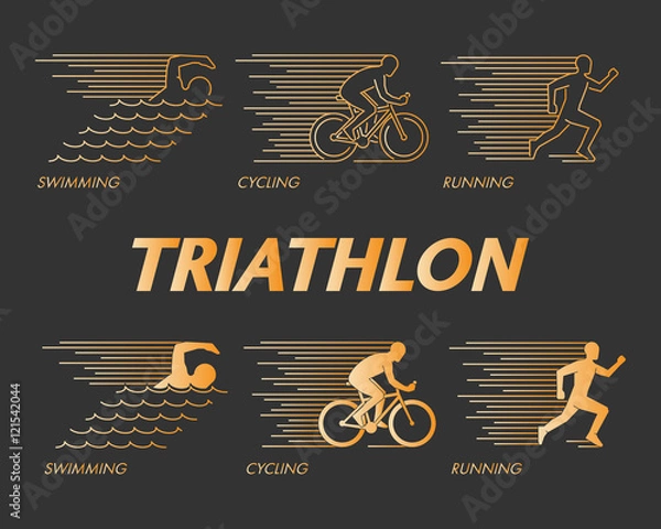 Obraz Vector gold line logo triathlon