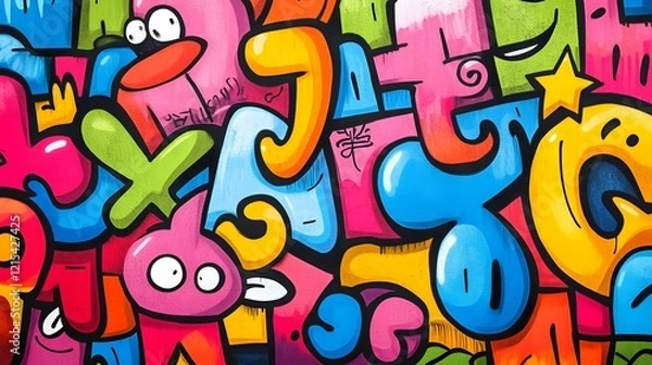 Fototapeta Colorful Abstract Geometric Art with Playful Shapes and Vibrant Patterns in Digital