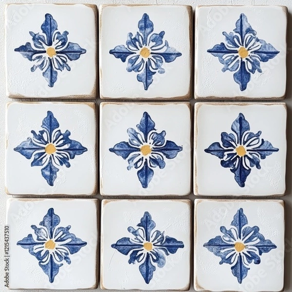 Obraz Set of blue and white tiles with a flower design