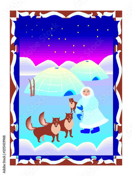 Fototapeta Christmas card with Santa Claus and reindeer vector illustration