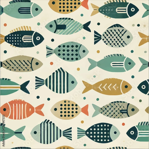 Fototapeta FLAT FISH PRINT DESIGN BACKGROUND IN VECTOR
