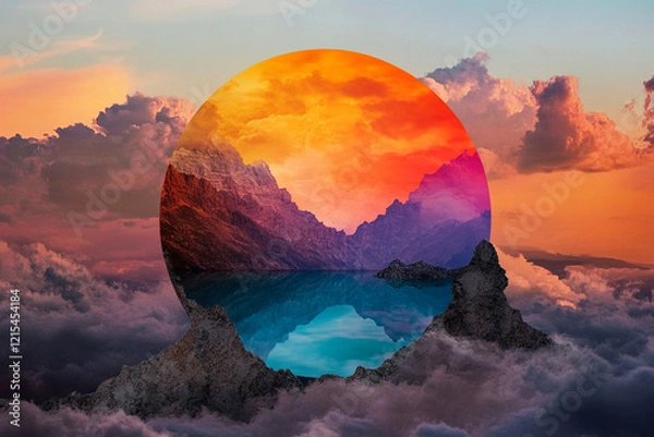 Obraz Colorful rock formation with a sunset in the background