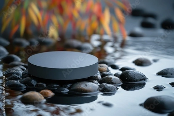 Fototapeta Calm autumn zen garden display platform