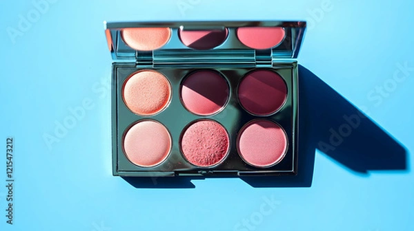 Fototapeta A luxurious blush palette with high-quality pigmentation, against a blue background