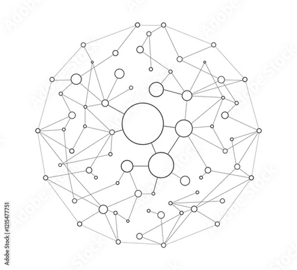 Obraz Connected black dots, big web data, black white, geometric vector concept for business and network technology, global cloud data type, machine learning, artificial intelligence, problem-solving system
