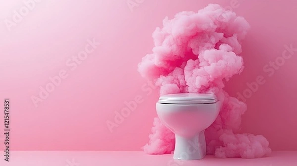 Obraz Pink toilet with pink smoke behind it in room