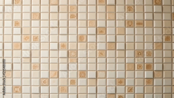 Fototapeta a wall of beige-gray tiles with a pattern