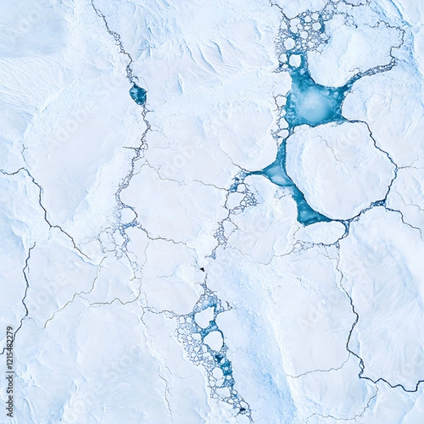 Fototapeta Aerial View of Ice Cracks and Frozen Sea