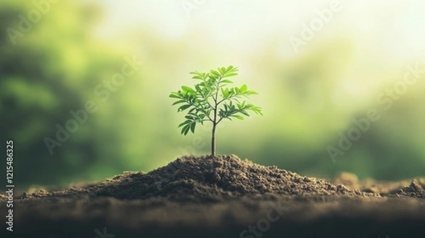 Fototapeta New Life: A Sapling Emerging in the Forest