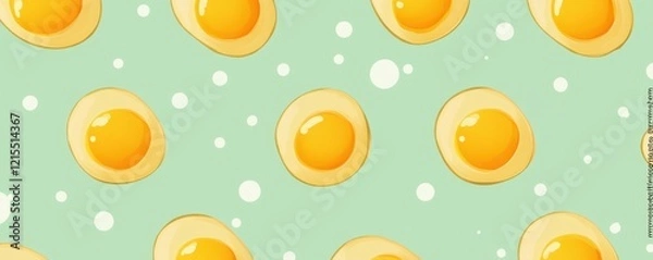 Fototapeta Seamless pattern of fried eggs on light green background