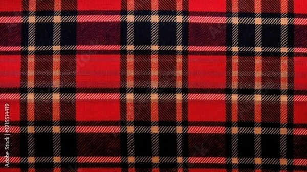 Fototapeta Flannel White, Yellow, Orange, Red and Black Buffalo Plaid Pattern Fabric Texture - High-Quality Checkered Textile Background for Design and Craft Projects
