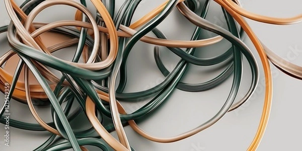 Fototapeta Surreal 3D Composition of Organic Intertwining Wires in Earthy Tones with Matte Texture on Neutral Background for Creative Design