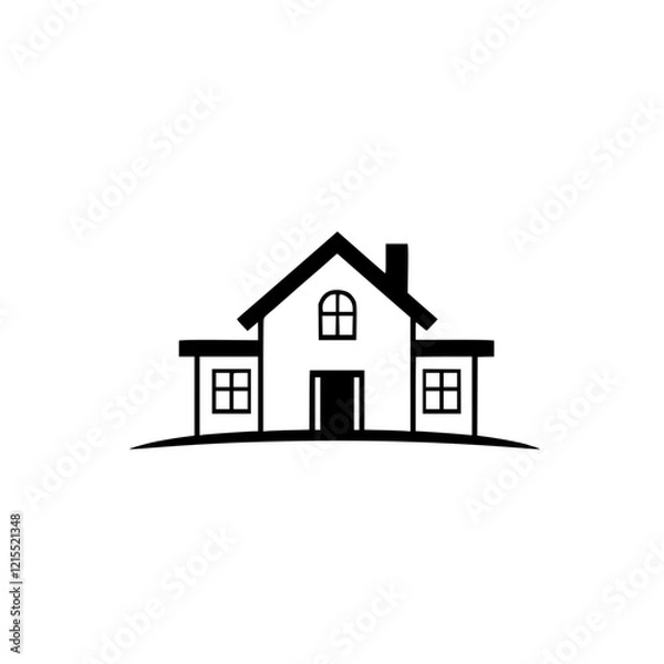 Fototapeta Simple House Illustration: Black and White Minimalist Home Design Icon. Perfect for real estate, architecture, and home-related projects.