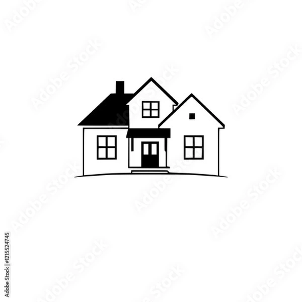 Fototapeta Modern House Architecture: Simple Black and White House Illustration - Real Estate Property Design
