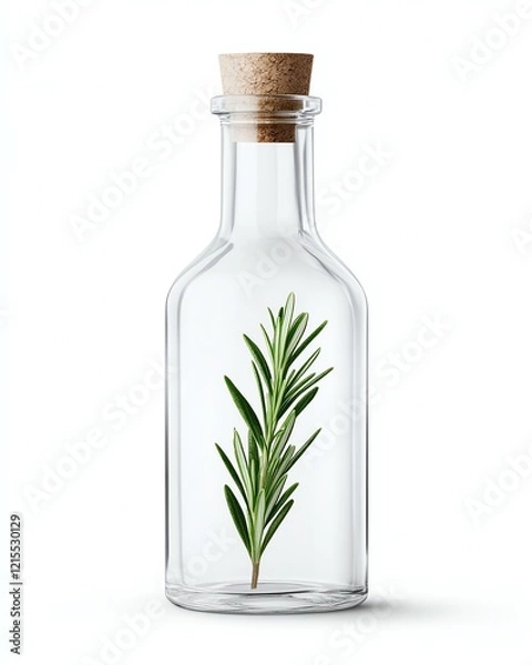 Obraz Isolate for advertising Glass bottle with fresh rosemary inside.