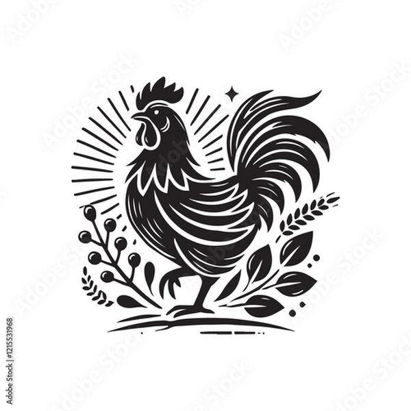 Fototapeta Black Color Chicken silhouette design Vector Illustration, Solid White Background (11).eps