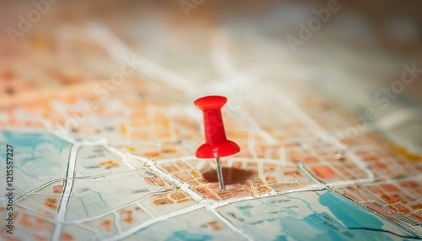 Fototapeta 지도 위의 붉은 색의 작은 핀이 꽂혀있는 모습