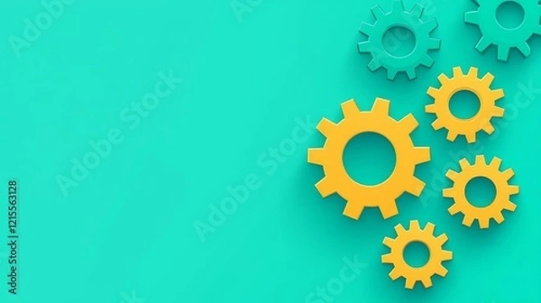 Fototapeta Business Team Building Activity Goal Colorful gears on a vibrant background.