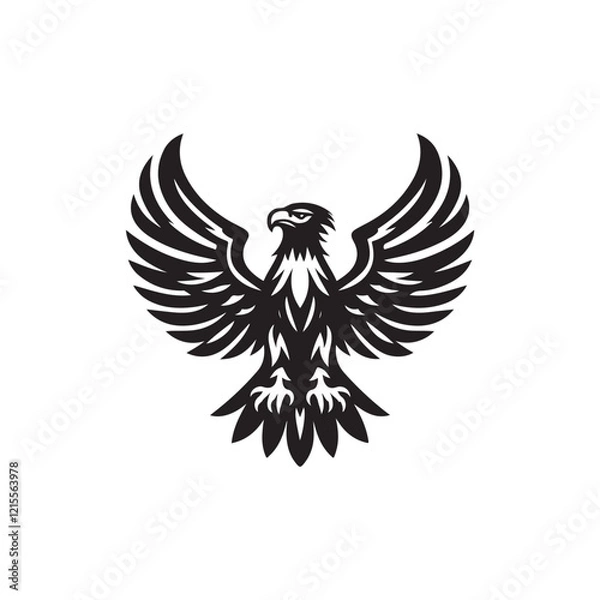 Fototapeta Black Color Eagle silhouette design Vector Illustration, Solid White Background