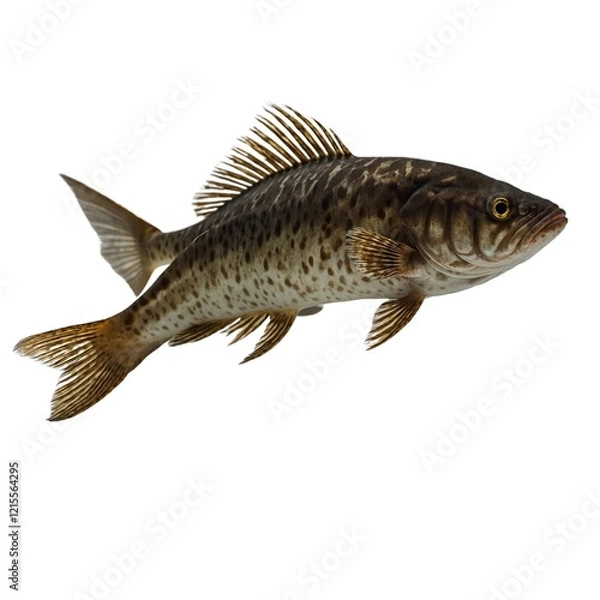 Fototapeta Roach swimming in freshwater - isolated on a white backgroundfish on a white background.Majestic Thai Mahseer Fish with Intricate Metallic Scales on White Background
