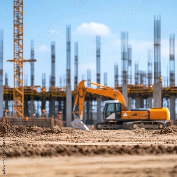 Fototapeta A construction site using only electric vehicles, reducing carbon emissions