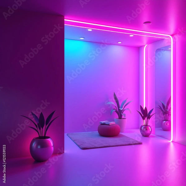 Obraz liminal space tunnel, neon lights, 3d render