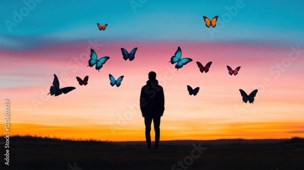Fototapeta Countless, A digital artwork depicting a narrative of personal growth and discovery, illustrating a character's journey to self-awareness and understanding.