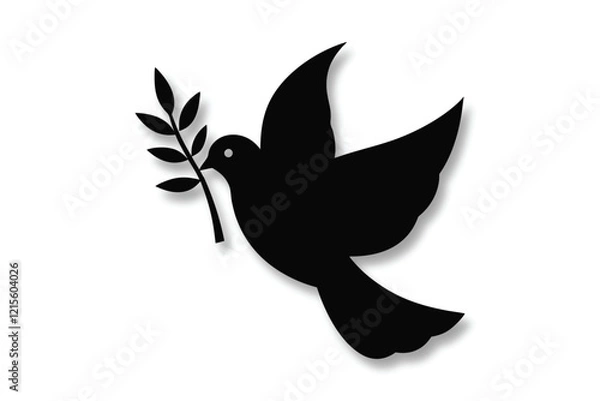 Fototapeta Black silhouette dove with olive branch vector icon illustration on a white background Symbol and Peace
