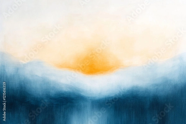 Fototapeta A soft sunrise breaking through the mist, creating a golden glow in a tranquil abstract landscape.