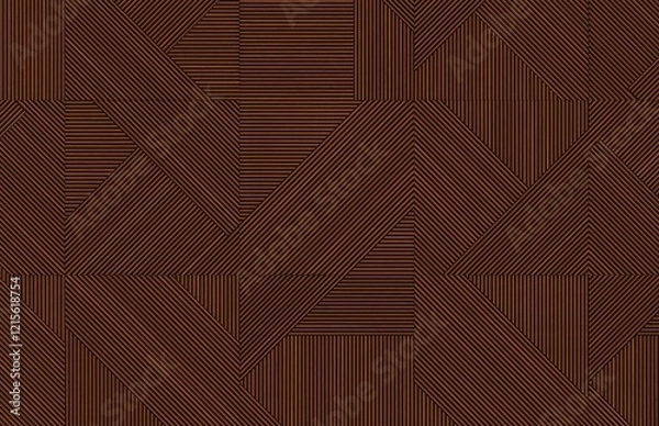 Fototapeta Geometric wood pattern with interlocking diamond shapes formed by thin, parallel wooden strips, creating a rich, textured design in warm brown tones.
