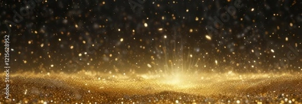 Fototapeta Iridescent gold glitter particles floating in a hazy atmosphere,  gold,  particles, glitter