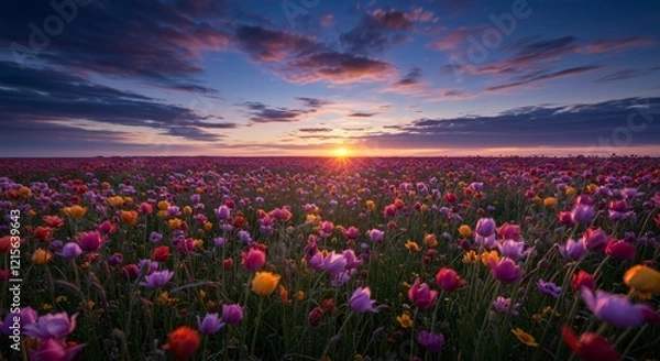Obraz A glowing meadow filled with flowers that change color as the wind blows