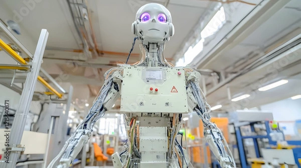 Fototapeta Humanoid robot in a factory setting. (1)