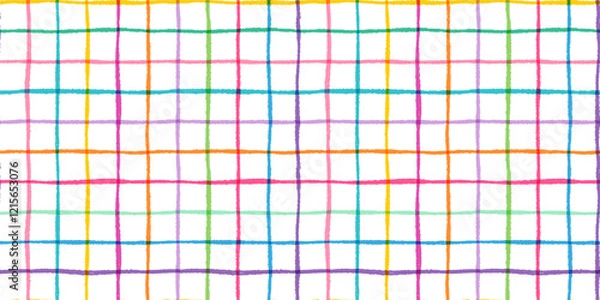 Fototapeta Colorful vector hand drawn summer plaid check design with thin striped lines, painted brush grunge grid background