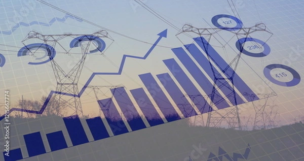 Obraz Image of data processing over electricity pylons