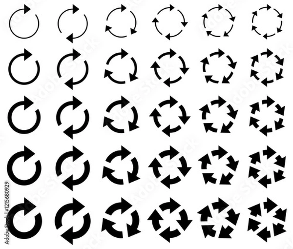 Fototapeta 様々な形の回転矢印のベクターイラスト、アイコンのセット