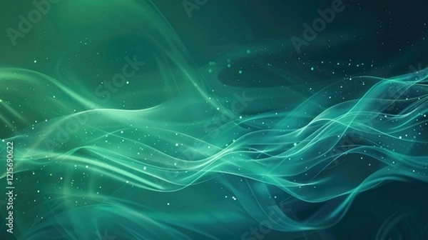 Obraz Abstract waves in green and blue hues create a serene, flowing visual effect.